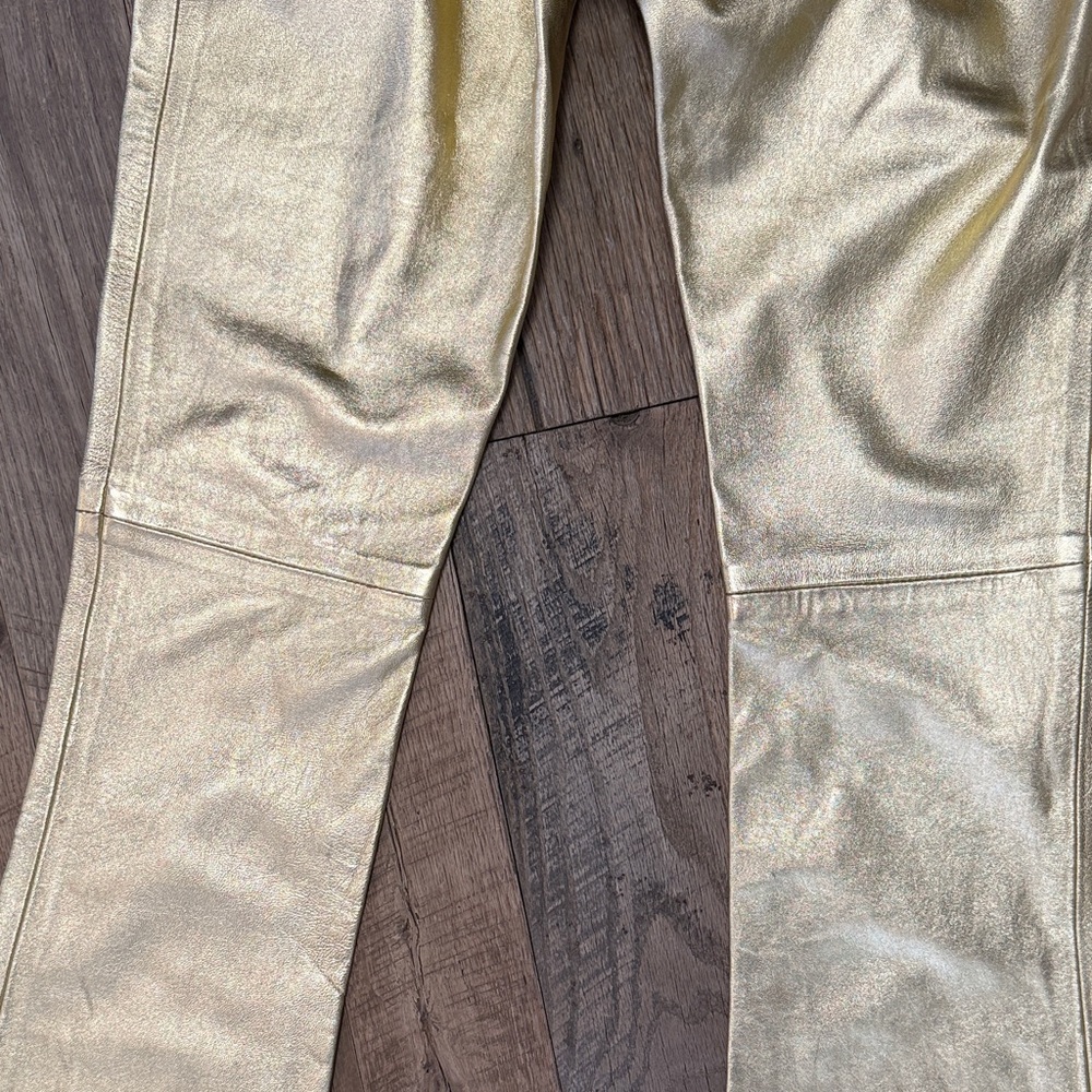 Lamb Leather Gold Flare Pants - Picture 6 of 13